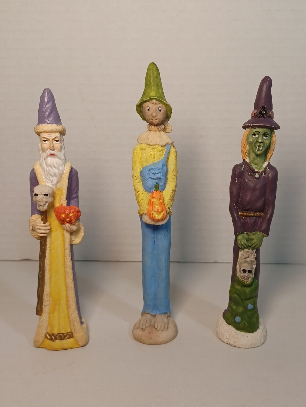 Vtg. Hermitage Pottery Halloween 1990 Ceramic Figurines Wizard Scarecrow Witch